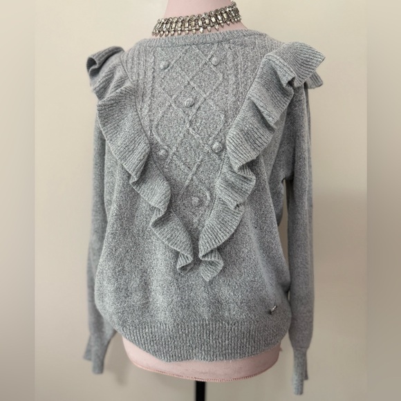 Adrienne Vittadini gray ruffle crew neck sweater in size large - Picture 1 of 12